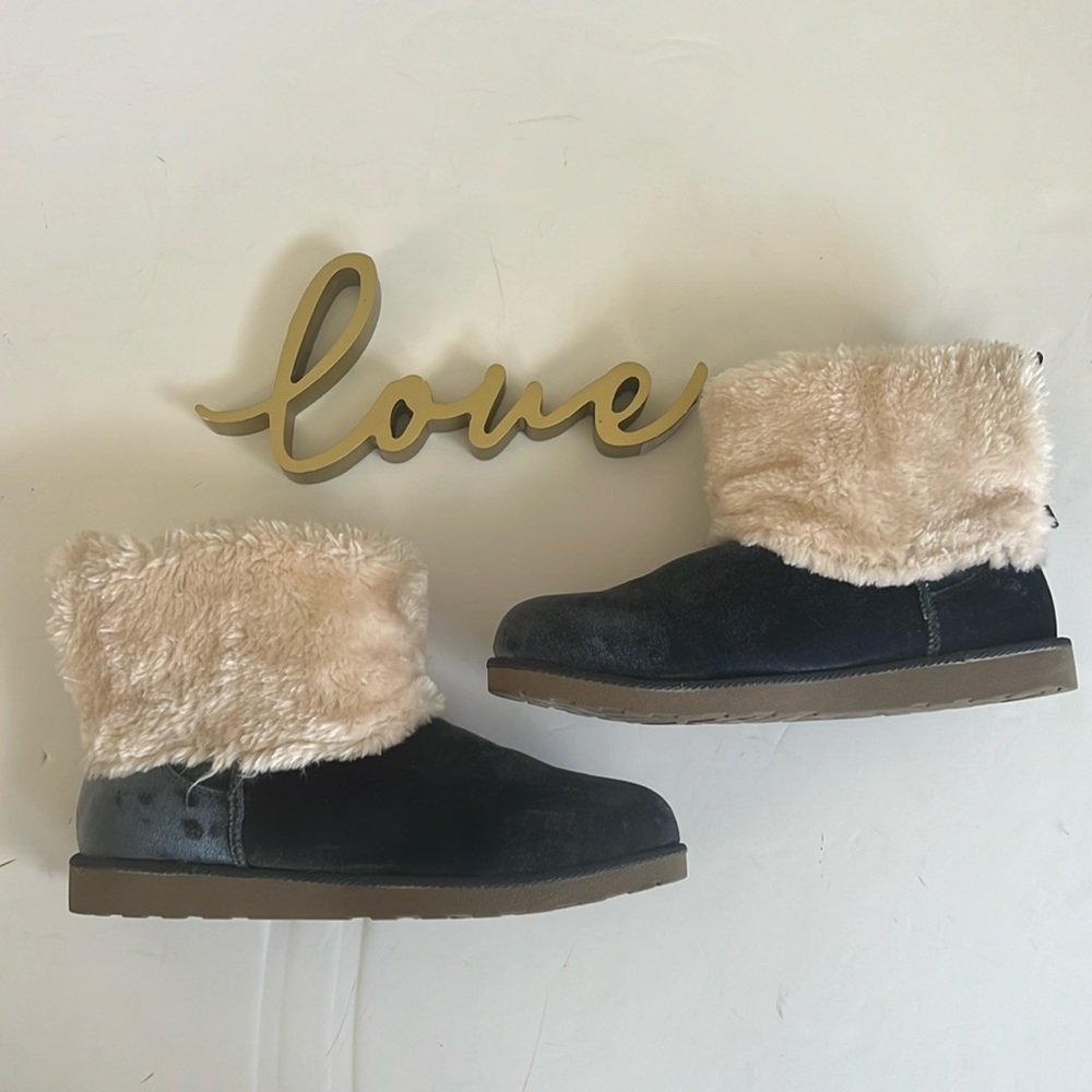 Arizona Jean Co. Blue Faux Suede Booties With Faux Fur